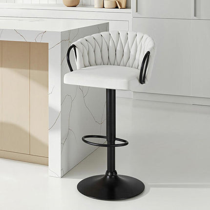 Artiss 1x Bar Stool Single Kitchen Dining Chair Counter Stool Woven Velvet Ivory.