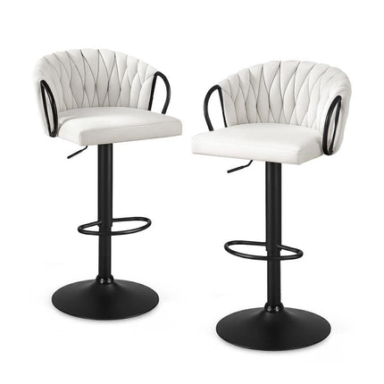Artiss Bar Stool x2 Kitchen Dining Chair Counter Gaslift Woven Velvet Ivory.