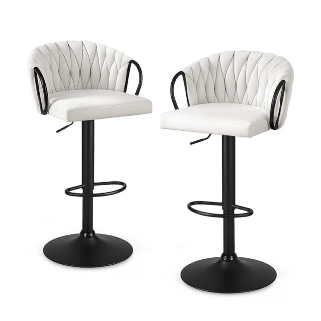 Artiss Bar Stool x2 Kitchen Dining Chair Counter Gaslift Woven Velvet Ivory.