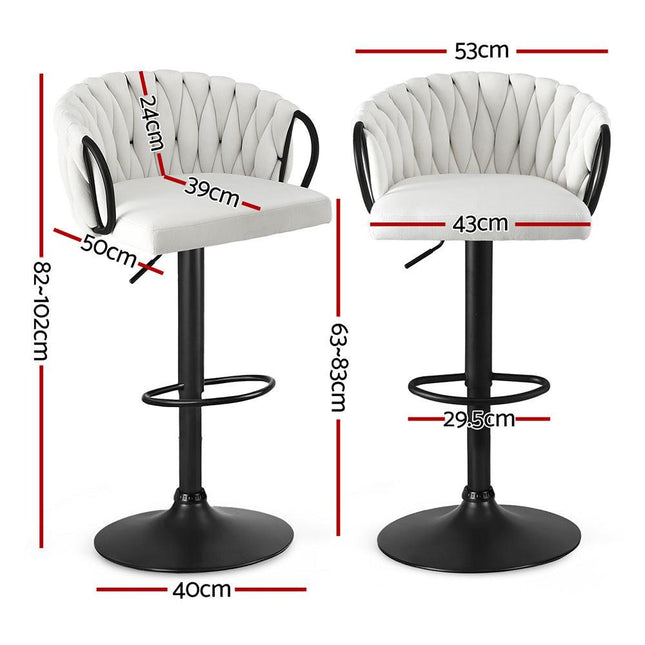 Artiss Bar Stool x2 Kitchen Dining Chair Counter Gaslift Woven Velvet Ivory.