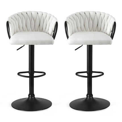 Artiss Bar Stool x2 Kitchen Dining Chair Counter Gaslift Woven Velvet Ivory.