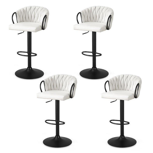 Artiss Bar Stool x4 Kitchen Dining Chair Counter Gaslift Woven Velvet Ivory.