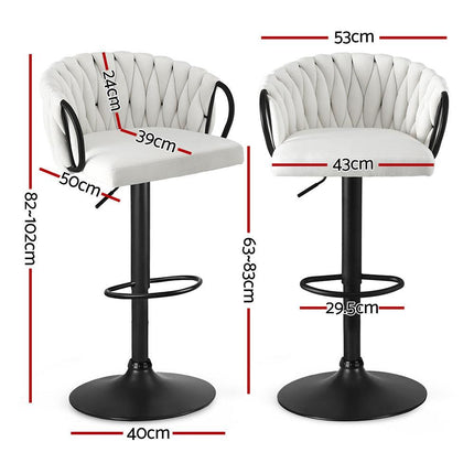 Artiss Bar Stool x4 Kitchen Dining Chair Counter Gaslift Woven Velvet Ivory.