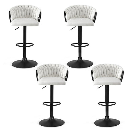 Artiss Bar Stool x4 Kitchen Dining Chair Counter Gaslift Woven Velvet Ivory.