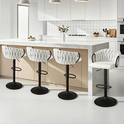 Artiss Bar Stool x4 Kitchen Dining Chair Counter Gaslift Woven Velvet Ivory.