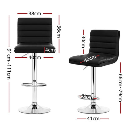 Artiss 4x Bar Stools Padded Leather Gas Lift Black.