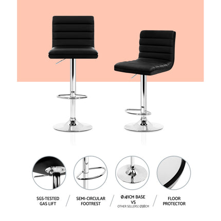 Artiss 4x Bar Stools Padded Leather Gas Lift Black.