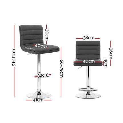 Artiss 2x Bar Stools Padded Leather Gas Lift Grey.