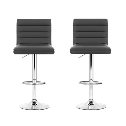 Artiss 2x Bar Stools Padded Leather Gas Lift Grey.