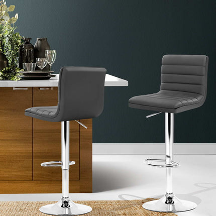 Artiss 2x Bar Stools Padded Leather Gas Lift Grey.
