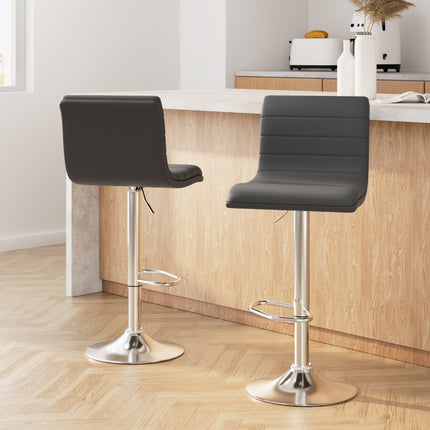 Artiss 2x Bar Stools Padded Leather Gas Lift Grey.