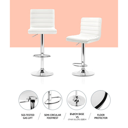 Artiss 4x Bar Stools Padded Leather Gas Lift White.