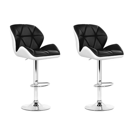 Artiss 2x Bar Stools Gas Lift Padded Leather Black & White.