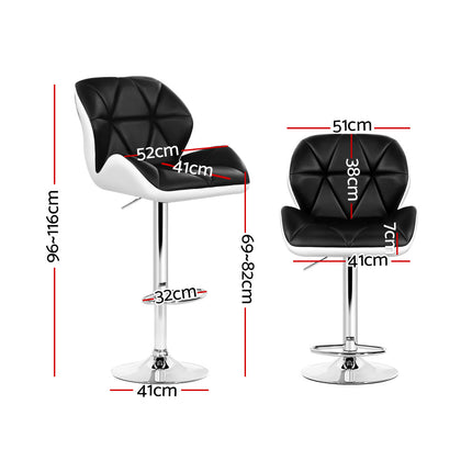 Artiss 2x Bar Stools Gas Lift Padded Leather Black & White.