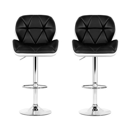 Artiss 2x Bar Stools Gas Lift Padded Leather Black & White.