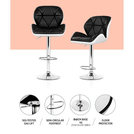 Artiss 2x Bar Stools Gas Lift Padded Leather Black & White.