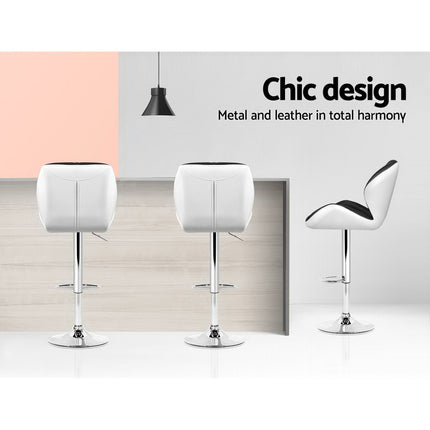 Artiss 2x Bar Stools Gas Lift Padded Leather Black & White.