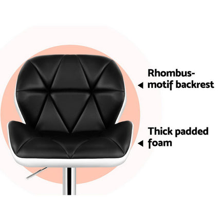 Artiss 2x Bar Stools Gas Lift Padded Leather Black & White.