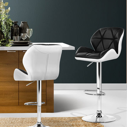 Artiss 2x Bar Stools Gas Lift Padded Leather Black & White.