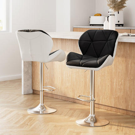 Artiss 2x Bar Stools Gas Lift Padded Leather Black & White.
