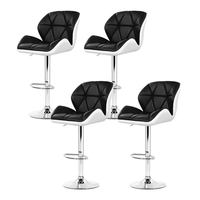Artiss 4x Bar Stools Gas Lift Padded Leather Black & White.