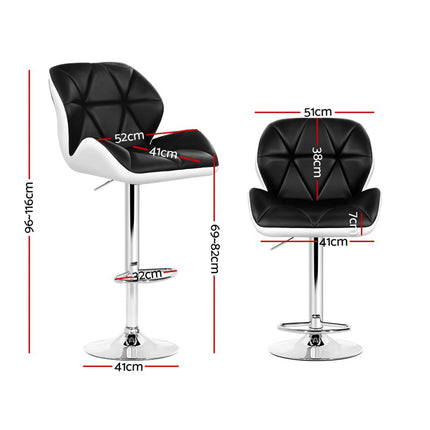 Artiss 4x Bar Stools Gas Lift Padded Leather Black & White.