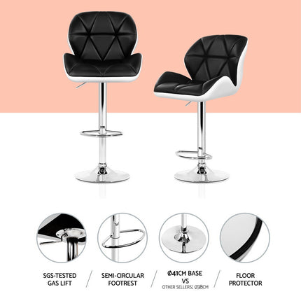 Artiss 4x Bar Stools Gas Lift Padded Leather Black & White.