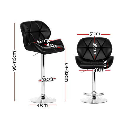 Artiss 2x Bar Stools Gas Lift Padded Leather Black.