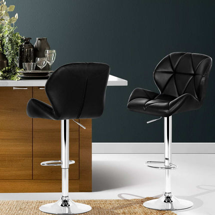 Artiss 2x Bar Stools Gas Lift Padded Leather Black.