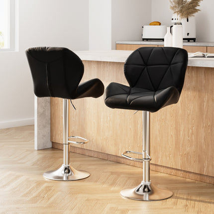 Artiss 2x Bar Stools Gas Lift Padded Leather Black.