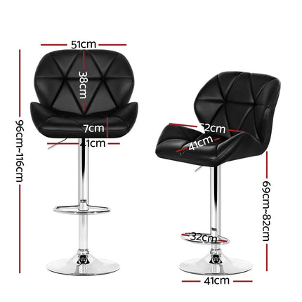 Artiss 4x Bar Stools Gas Lift Padded Leather Black.