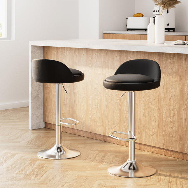 Artiss 2x Bar Stools PU Leather Gas Lift Black.