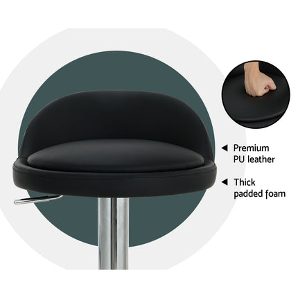 Artiss 2x Bar Stools PU Leather Gas Lift Black.