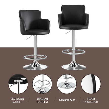 Artiss 1x Leather Bar Stools Swivel Adjustable Gas Lift PU Counter Chairs Black.