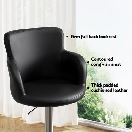 Artiss 1x Leather Bar Stools Swivel Adjustable Gas Lift PU Counter Chairs Black.