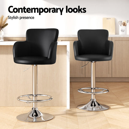 Artiss 1x Leather Bar Stools Swivel Adjustable Gas Lift PU Counter Chairs Black.