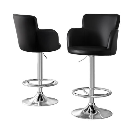 Artiss 2x Leather Bar Stools Swivel Adjustable Gas Lift PU Counter Chairs Black.