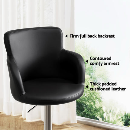 Artiss 2x Leather Bar Stools Swivel Adjustable Gas Lift PU Counter Chairs Black.