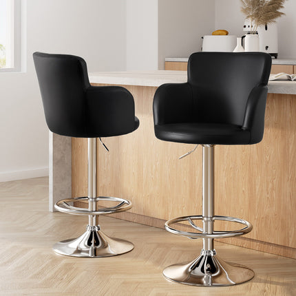 Artiss 2x Leather Bar Stools Swivel Adjustable Gas Lift PU Counter Chairs Black.