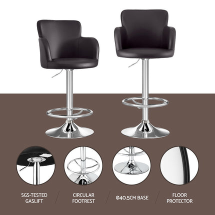 Artiss 1x Leather Bar Stools Swivel Adjustable Gas Lift PU Counter Chairs Brown.