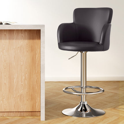 Artiss 1x Leather Bar Stools Swivel Adjustable Gas Lift PU Counter Chairs Brown.