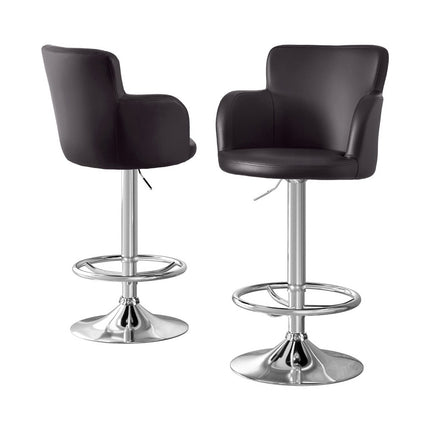 Artiss 2x Leather Bar Stools Swivel Adjustable Gas Lift PU Counter Chairs Brown.