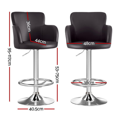 Artiss 2x Leather Bar Stools Swivel Adjustable Gas Lift PU Counter Chairs Brown.