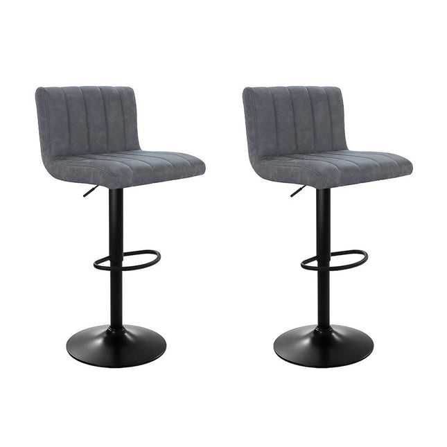 Artiss 2x Bar Stools Vintage Leather Gas Lift Grey.
