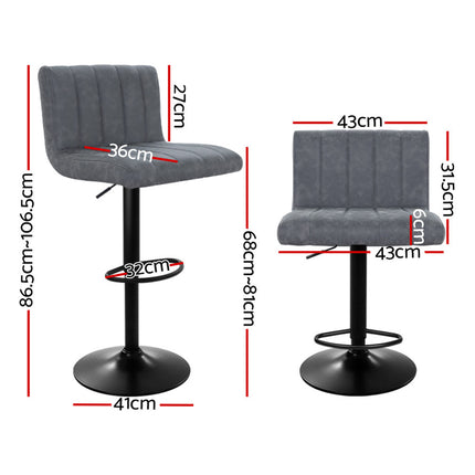 Artiss 2x Bar Stools Vintage Leather Gas Lift Grey.