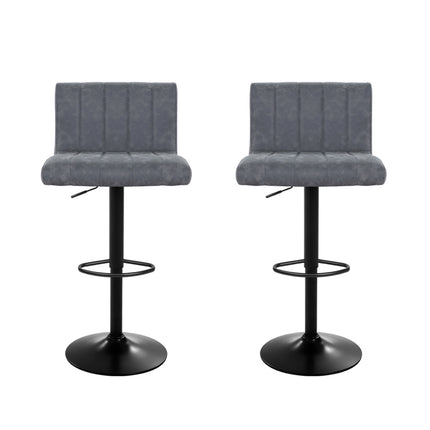 Artiss 2x Bar Stools Vintage Leather Gas Lift Grey.