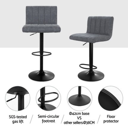 Artiss 2x Bar Stools Vintage Leather Gas Lift Grey.