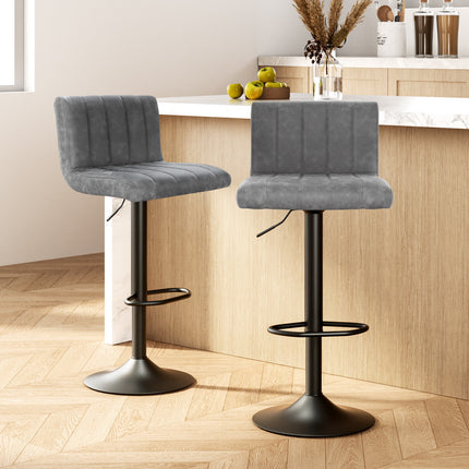 Artiss 2x Bar Stools Vintage Leather Gas Lift Grey.