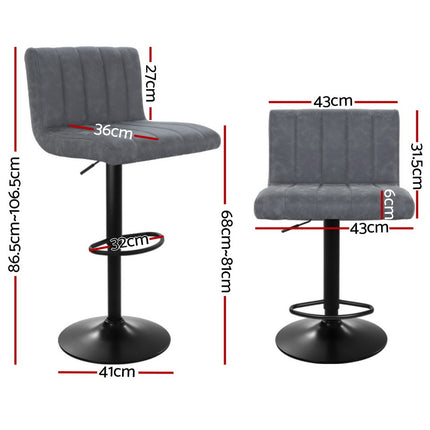 Artiss 4x Bar Stools Vintage Leather Gas Lift Grey.