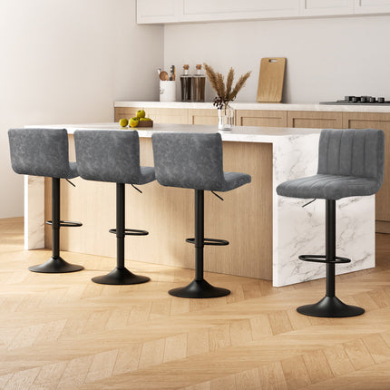 Artiss 4x Bar Stools Vintage Leather Gas Lift Grey.